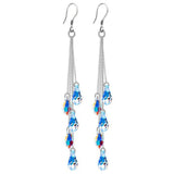 Glass Drop Teardrop AB Tassel Polished Dangle Earrings Clear Silver 3.15 in E123 product image 2