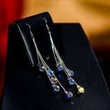 Glass Drop Teardrop AB Tassel Polished Dangle Earrings Clear Silver 3.15 in E123 product image 3