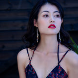 Glass Drop Teardrop AB Tassel Polished Dangle Earrings Clear Silver 3.15 in E123 product image 5