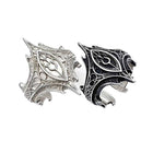 Polished Textured Leaf Floral Dragon-Like Adjustable Open Ring Antique Silver Black R96