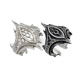 Polished Textured Leaf Floral Dragon-Like Adjustable Open Ring Antique Silver Black R96