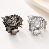 Polished Textured Leaf Floral Dragon-Like Adjustable Open Ring Antique Silver Black R96 product image 1