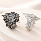 Polished Textured Leaf Floral Dragon-Like Adjustable Open Ring Antique Silver Black R96 product image 2