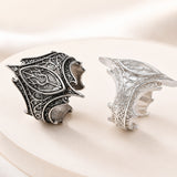 Polished Textured Leaf Floral Dragon-Like Adjustable Open Ring Antique Silver Black R96 product image 2
