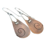 Copper Drop Cat Teardrop Shape Spiral Lines Worn Dangle Earrings Red 1.89 in E124 product image 2