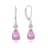 Cubic Zirconia Pearl Drop Teardrop Polished Hinged Closure Dangle Earrings Clear Gold Pink 1.3 in E125