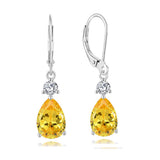 Cubic Zirconia Pearl Drop Teardrop Polished Hinged Closure Dangle Earrings Clear Gold Pink 1.3 in E125