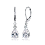 Cubic Zirconia Pearl Drop Teardrop Polished Hinged Closure Dangle Earrings Clear Gold Pink 1.3 in E125
