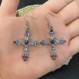 Drop Rhinestone Cross Crystal Bohemian Polished Dangle Earrings Silver 1.38 in E126