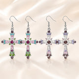 Drop Rhinestone Cross Crystal Bohemian Polished Dangle Earrings Silver 1.38 in E126 product image 1