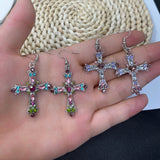Drop Rhinestone Cross Crystal Bohemian Polished Dangle Earrings Silver 1.38 in E126 product image 2