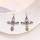 Drop Rhinestone Cross Crystal Bohemian Polished Dangle Earrings Silver 1.38 in E126 product image 3