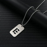Stainless Steel Letter Rectangle Band Smooth Pendant Necklace Silver 27.56 in N84