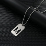 Stainless Steel Letter Rectangle Band Smooth Pendant Necklace Silver 27.56 in N84