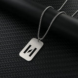Stainless Steel Letter Rectangle Band Smooth Pendant Necklace Silver 27.56 in N84