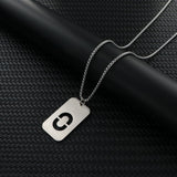 Stainless Steel Letter Rectangle Band Smooth Pendant Necklace Silver 27.56 in N84