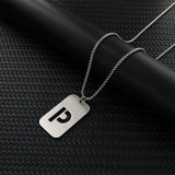 Stainless Steel Letter Rectangle Band Smooth Pendant Necklace Silver 27.56 in N84