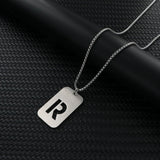 Stainless Steel Letter Rectangle Band Smooth Pendant Necklace Silver 27.56 in N84