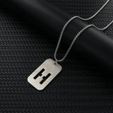 Stainless Steel Letter Rectangle Band Smooth Pendant Necklace Silver 27.56 in N84