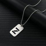 Stainless Steel Letter Rectangle Band Smooth Pendant Necklace Silver 27.56 in N84