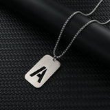 Stainless Steel Letter Rectangle Band Smooth Pendant Necklace Silver 27.56 in N84