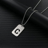 Stainless Steel Letter Rectangle Band Smooth Pendant Necklace Silver 27.56 in N84