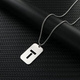 Stainless Steel Letter Rectangle Band Smooth Pendant Necklace Silver 27.56 in N84