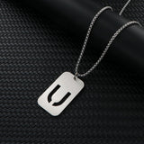 Stainless Steel Letter Rectangle Band Smooth Pendant Necklace Silver 27.56 in N84