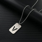 Stainless Steel Letter Rectangle Band Smooth Pendant Necklace Silver 27.56 in N84
