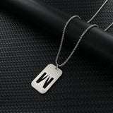Stainless Steel Letter Rectangle Band Smooth Pendant Necklace Silver 27.56 in N84