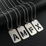 Stainless Steel Letter Rectangle Band Smooth Pendant Necklace Silver 27.56 in N84 product image 1