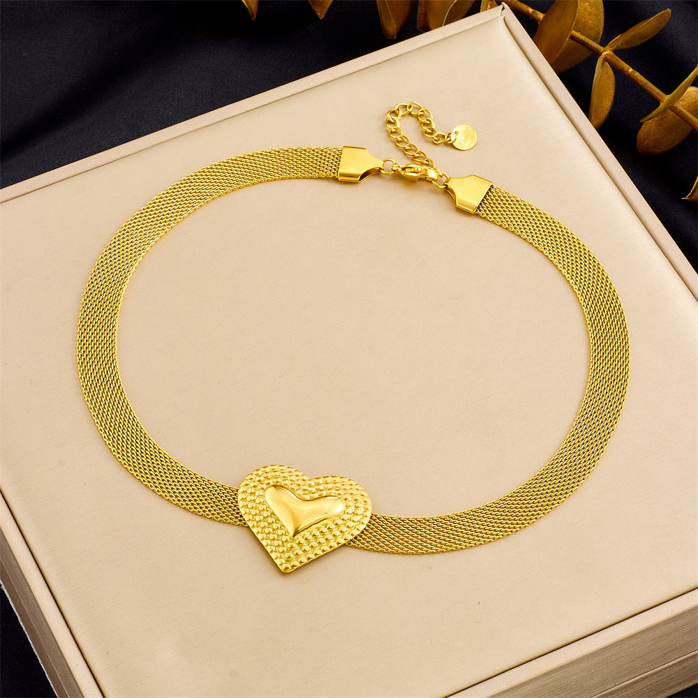 Stainless Steel Heart Extender Womens Smooth Polished Textured Clasp Adjustable Chain Necklace Gold 16.14 in N85 product
