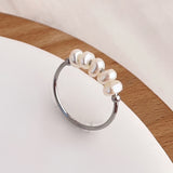 Stainless Steel Pearl Rondelle Size 7-9 Round Hoop Beaded Ring White Silver Gold R97