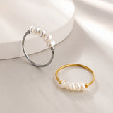 Stainless Steel Pearl Rondelle Size 7-9 Round Hoop Beaded Ring White Silver Gold R97 product image 1
