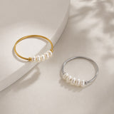 Stainless Steel Pearl Rondelle Size 7-9 Round Hoop Beaded Ring White Silver Gold R97 product image 2