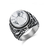Stainless Steel Oval Tiger Eye Howlite Polished Ring Antique Silver Turquoise Black R98