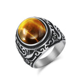 Stainless Steel Oval Tiger Eye Howlite Polished Ring Antique Silver Turquoise Black R98