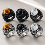 Stainless Steel Oval Tiger Eye Howlite Polished Ring Antique Silver Turquoise Black R98 product image 1