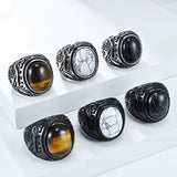 Stainless Steel Oval Tiger Eye Howlite Polished Ring Antique Silver Turquoise Black R98 product image 2