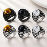 Stainless Steel Oval Tiger Eye Howlite Polished Ring Antique Silver Turquoise Black R98 product image 3