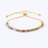 18K Gold-Plated Cubic Zirconia Rectangle Micro Pave Smooth Slider Bracelet Green T120