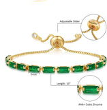 18K Gold-Plated Cubic Zirconia Rectangle Micro Pave Smooth Slider Bracelet Green T120