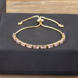 18K Gold-Plated Cubic Zirconia Rectangle Micro Pave Smooth Slider Bracelet Green T120