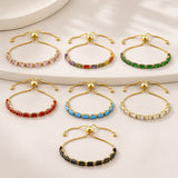 18K Gold-Plated Cubic Zirconia Rectangle Micro Pave Smooth Slider Bracelet Green T120 product image 1
