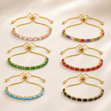 18K Gold-Plated Cubic Zirconia Rectangle Micro Pave Smooth Slider Bracelet Green T120 product image 2