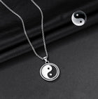 Stainless Steel Enamel Yin-yang Mens Glossy Pendant Necklace Silver 23.62 in N89 product image 1