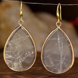 Stainless Steel Drop Teardrop Aventurine Hook Flower Dangle Earrings Gold 1.57 in E127 product image 1