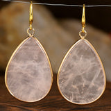 Stainless Steel Drop Teardrop Aventurine Hook Flower Dangle Earrings Gold 1.57 in E127 product image 2