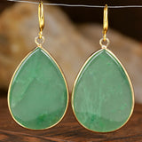 Stainless Steel Drop Teardrop Aventurine Hook Flower Dangle Earrings Gold 1.57 in E127 product image 3