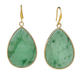 Stainless Steel Drop Teardrop Aventurine Hook Flower Dangle Earrings Gold 1.57 in E127 product image 4